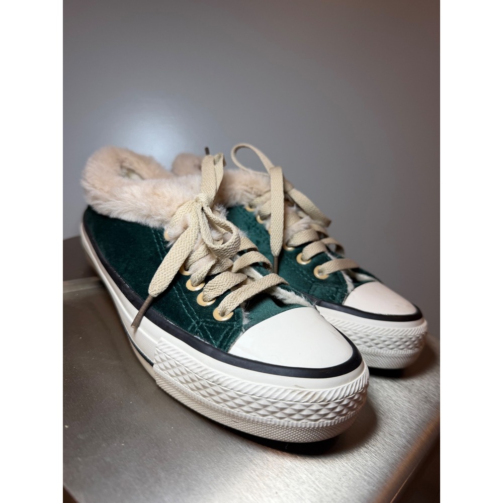 Axdans Green Velvet Faux Fur Lined Platform Sneakers Size 36‎